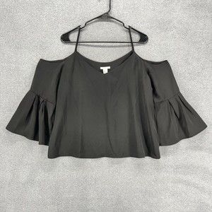 H&M off shoulder Top‎ Blouse Womens Size 12 Black bell sleeve spaghetti strap